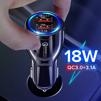 18W Dvigubas USB Automobilinis Įkroviklis LED Greitai QC Įkrauti Telefono Įkrovimo Kištukas 