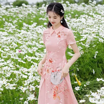 2022 m. Vasarą Kasdien Cheongsam Jaunų Vidurio ilgis trumparankoviai Pagerinti Mažų Suknelė Kinų Stiliaus Kinijos Tradicinės Suknelė Qipao