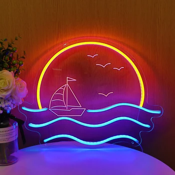 Didmeninė Jūrą Su Laivu LED Neon Miegamojo, Prieškambario Parduotuvėje Dekoro Unikalus, Gražus Dizainas Berniukas Mergaitė Gimtadienio Dovana Pritemdomi Naktį Šviesos