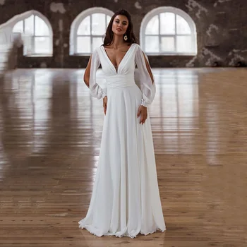 Gale Vestuvių Suknelė iki 2022 m. Naujų Giliai V-kaklo Šifono Suknelė Backless Seksualus Vestuvinė Suknelė