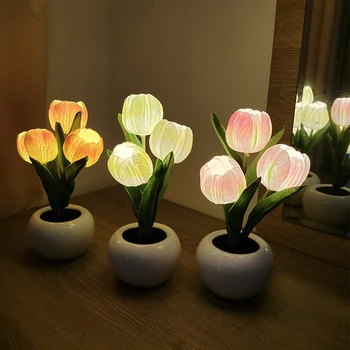 LED Tulpių Naktiniai Atmosferą Naktį Šviesos Stalo Lempa Modeliavimas Gėlių Stalas Šviesos Romantiškas Gėlių Dovanų Kavinė Namų Dekoro Mergina Dovana
