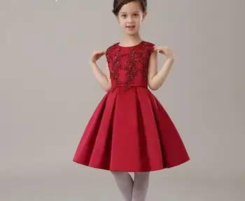 Nauja Vasaros Kostiumas Merginos Princesė Suknelė Vaikų Vakaro Drabužiai Vaikams Nėriniais, Šifono Suknelės Baby Girl Šalies Raudona Suknelė Pearl