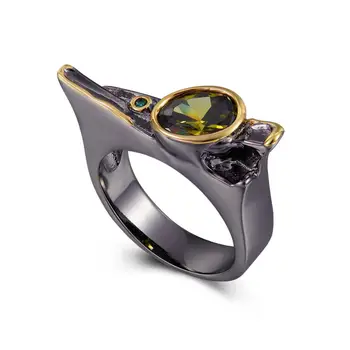 Perdėtas Asmenybės Kubinių Zirconia Žiedas Moterims Vestuvinis-Vestuvinis Brangakmenis Black-Gold Gotikos Žiedai