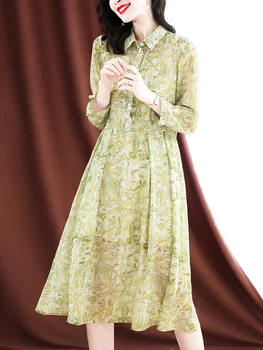 Streetwear Šilko Suknelė Moterims Rudenį Moterų Vidutinio ilgio Suknelė Elegantiškas Suknelės Moterims ilgomis Rankovėmis Gėlių Suknelė Vestidos Zm2655