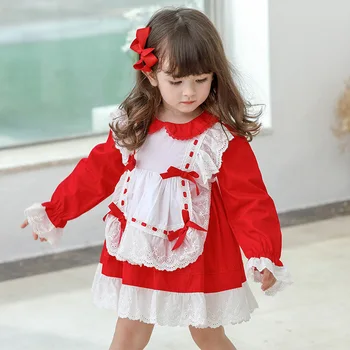 Vaikų Kūdikių Vaikai Girl Lolita stiliaus ilgomis rankovėmis Suknelė pavasarį ir rudenį Medvilnės Drabužius