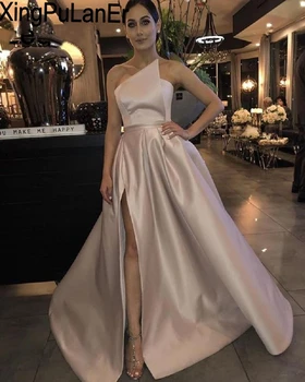 XingPuLanEr Elegantiška Prom Dress 2019-Line Satininiu nuo Peties Aukštos Kojos Ritininės Dubajus, Saudo arabų Ilgai Vakare Gown